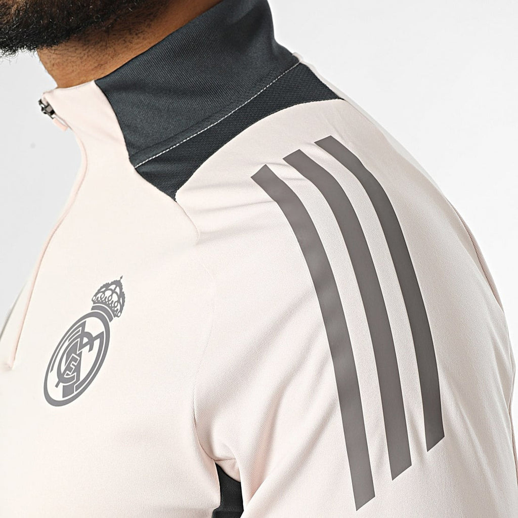 Tee Shirt Manches Longues A Bandes Real Madrid IT5133 Beige Gris